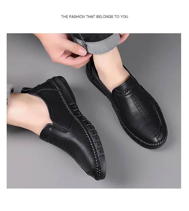 Leather Shoes With Soft Sole Anti Slip Footwear Loafers Slip on Moccasins