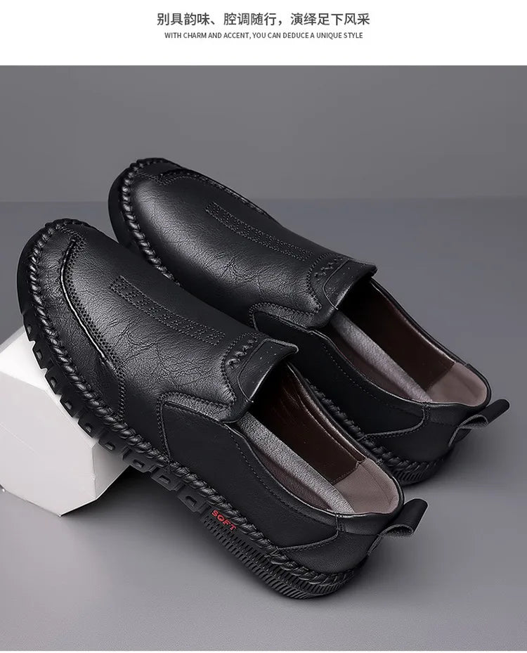 Leather Shoes With Soft Sole Anti Slip Footwear Loafers Slip on Moccasins