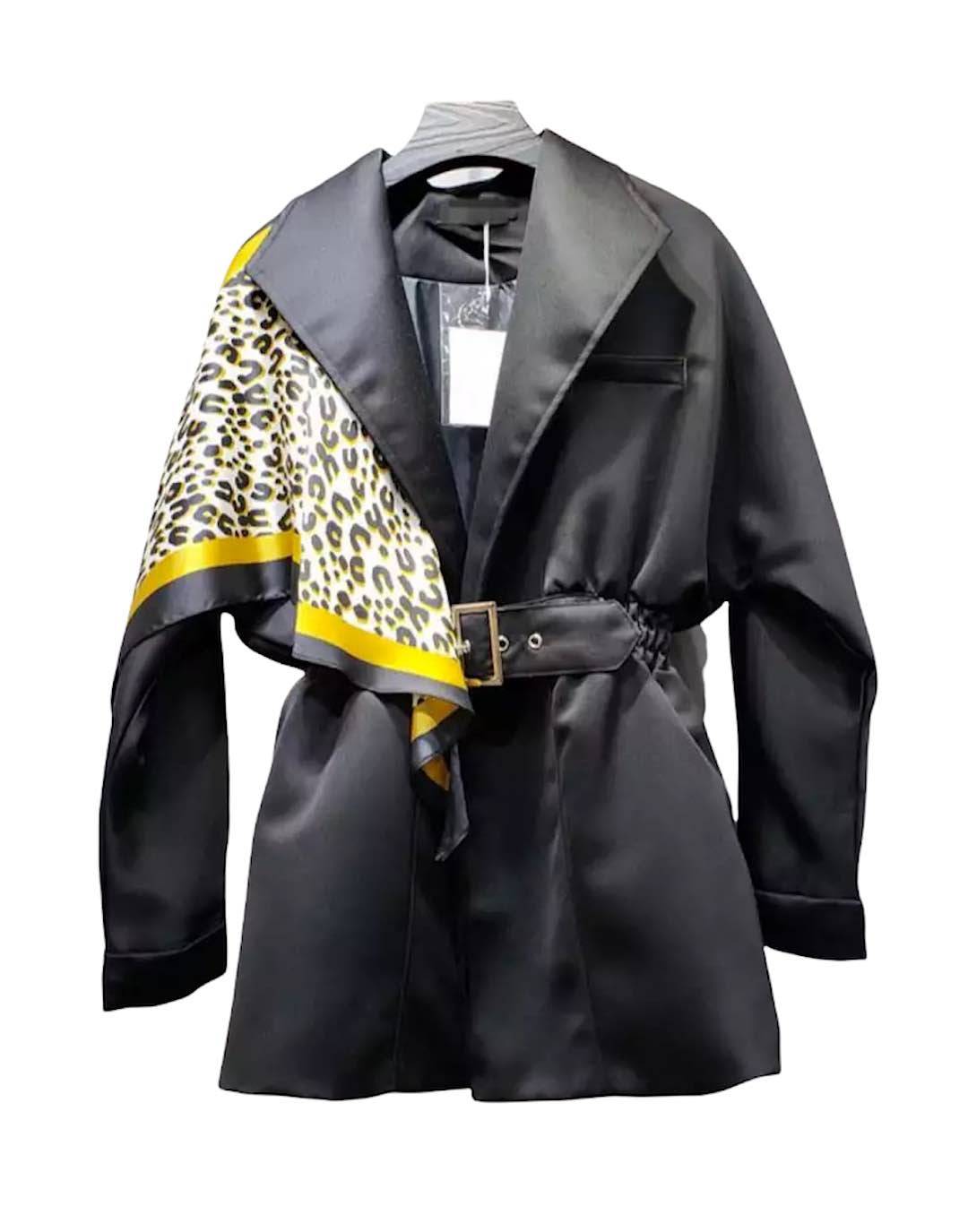 Leopard Print Shoulder Belted Windbreaker Jacket