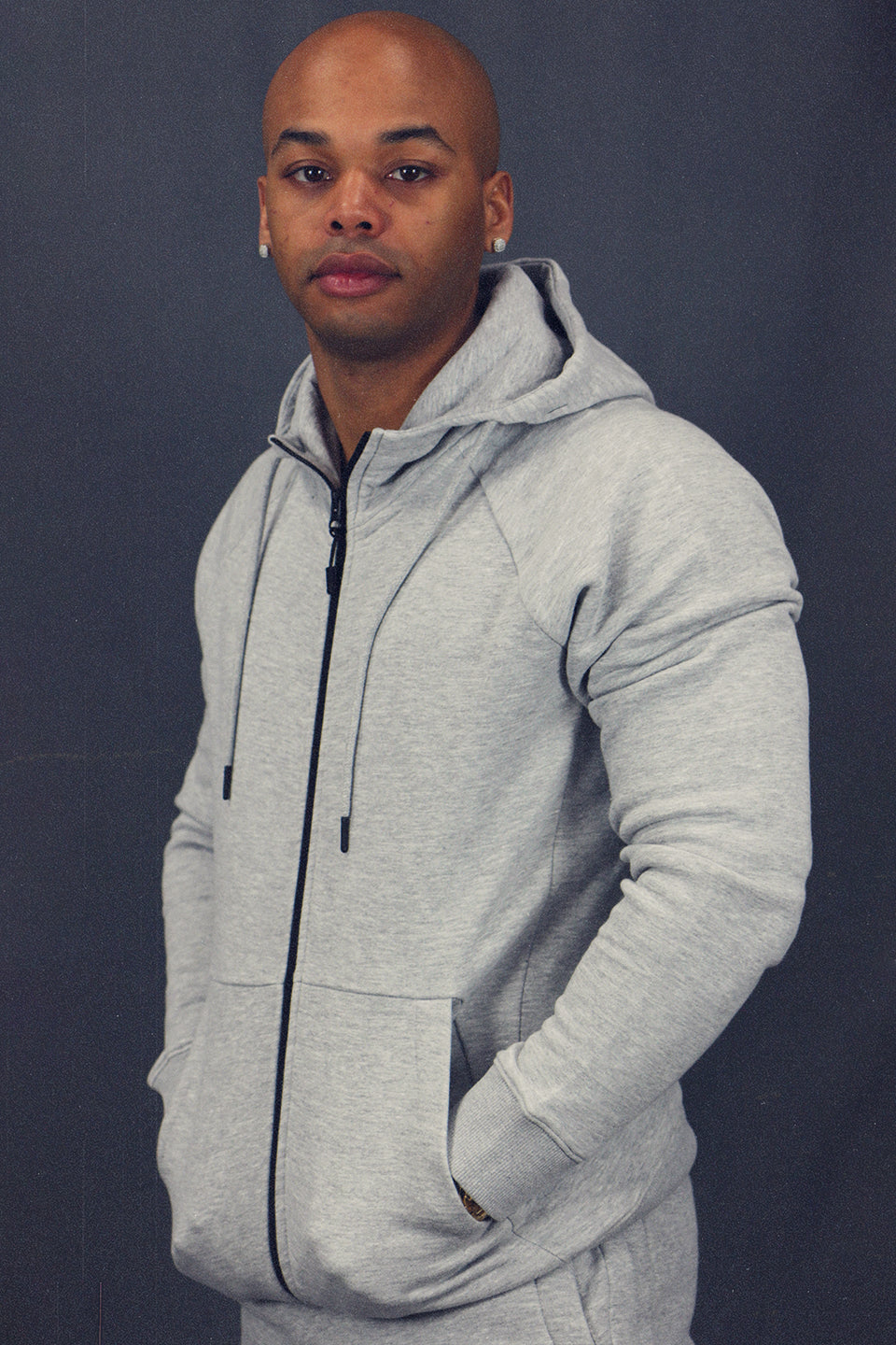 Men's Heather Grey Fleece Zip Up Hoodie Sweatshirt Jogger Top To Match Sneakers