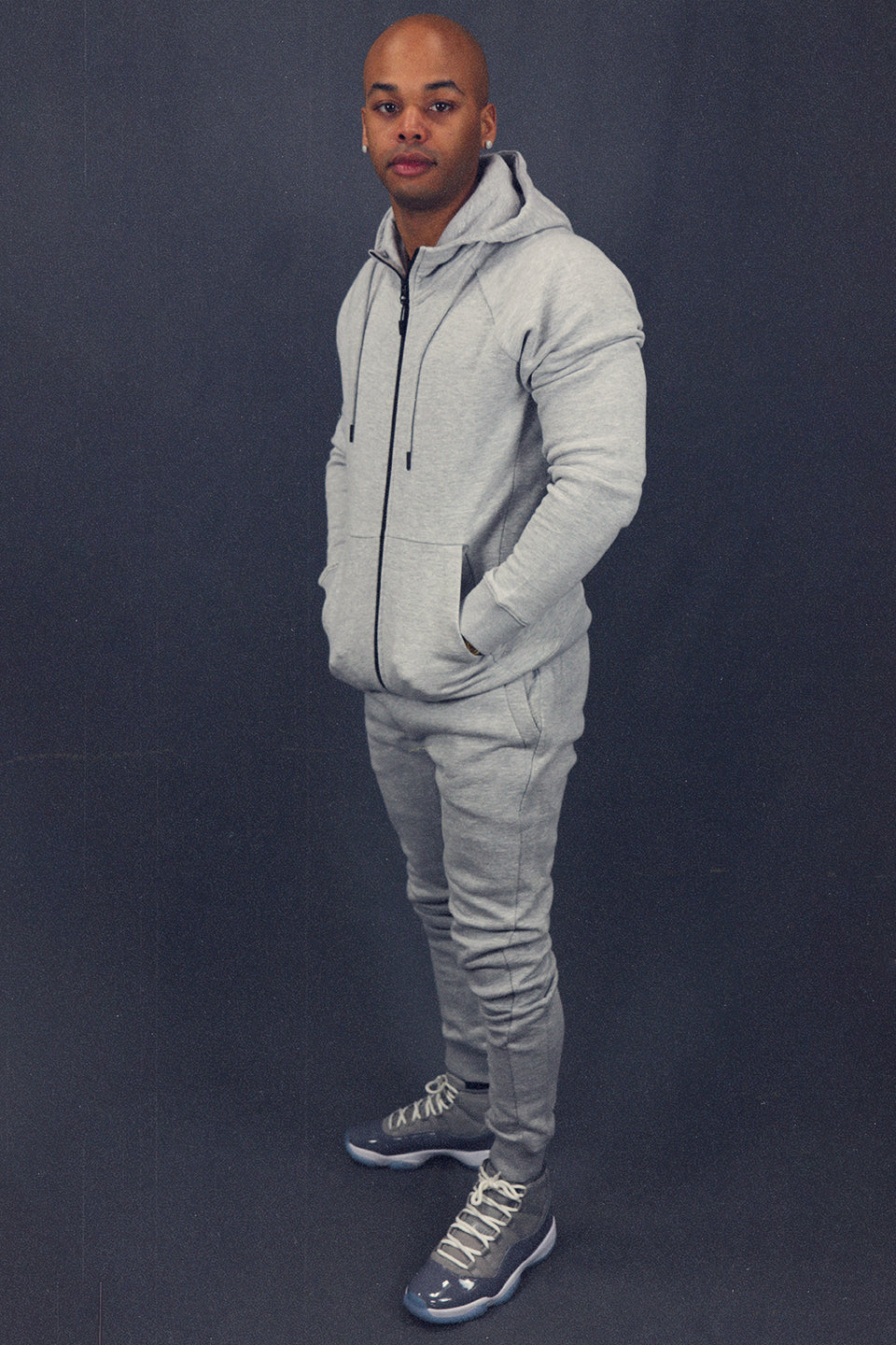 Men's Heather Grey Fleece Zip Up Hoodie Sweatshirt Jogger Top To Match Sneakers