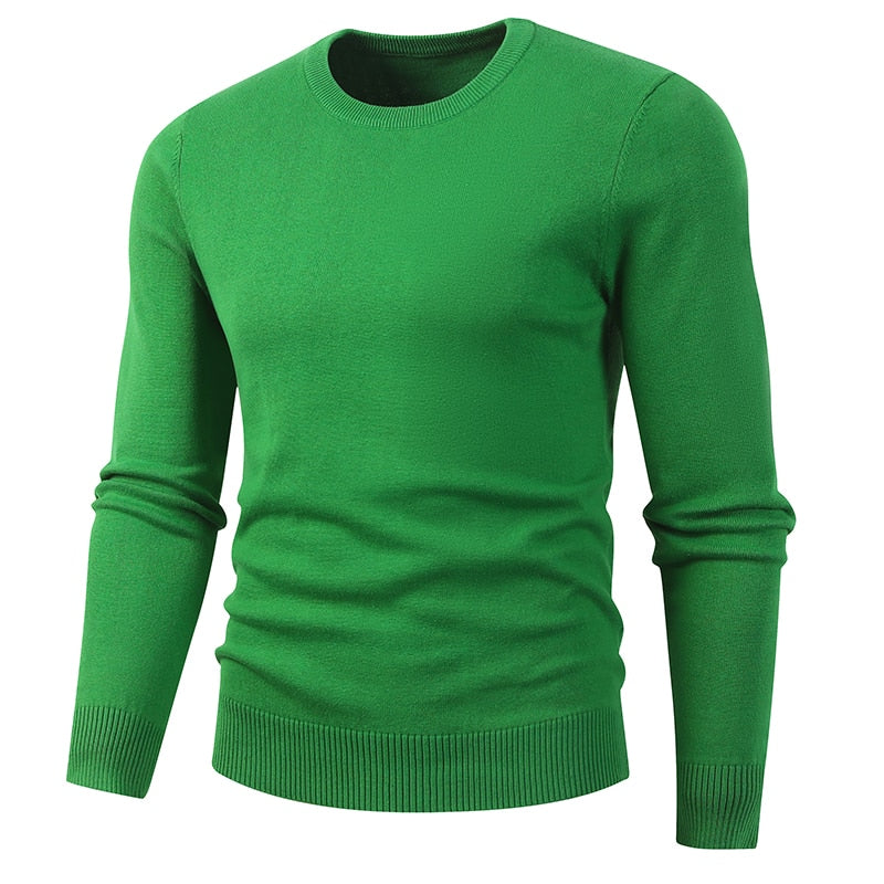 Men's O Neck bright Green Color Thick Cotton Winter Pullover Sweater