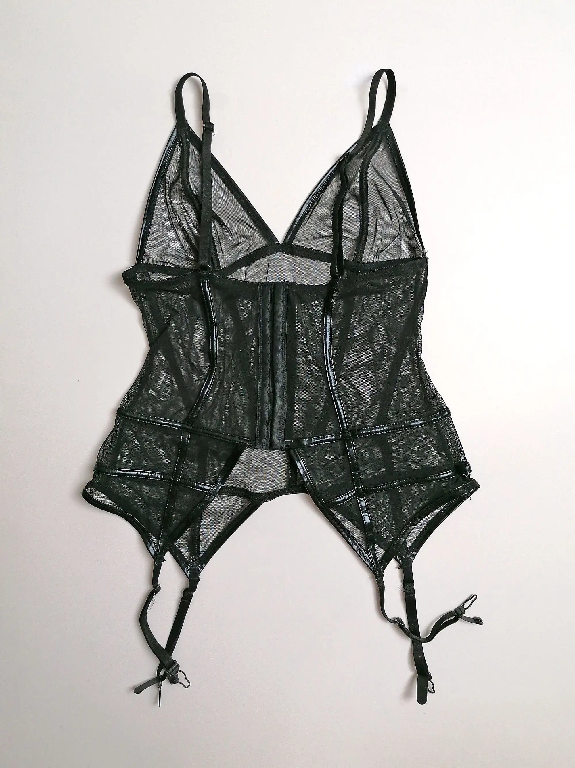 Mesh Corset Top and Thong Black Lingerie Set - size S-M