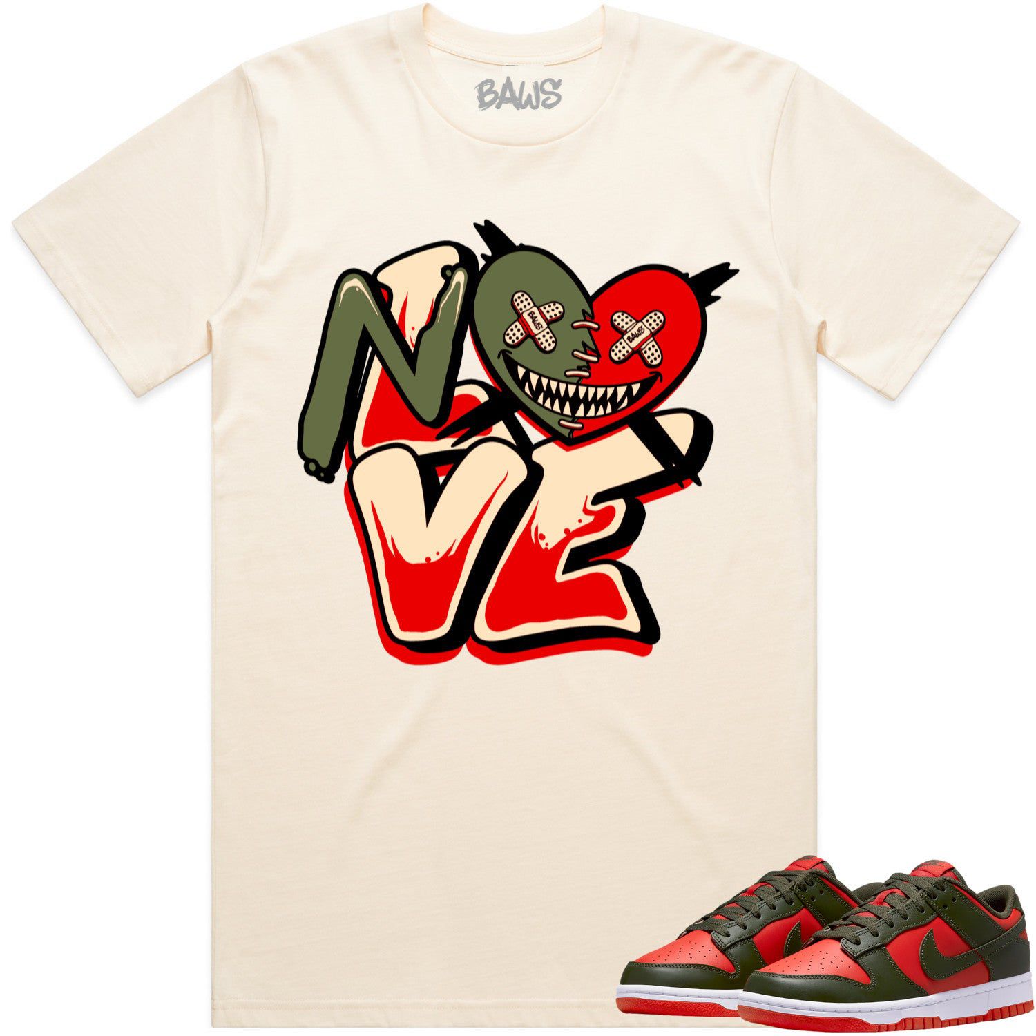 Mystic Red Dunks Shirt to Match - OLIVE NO LOVE BAWS