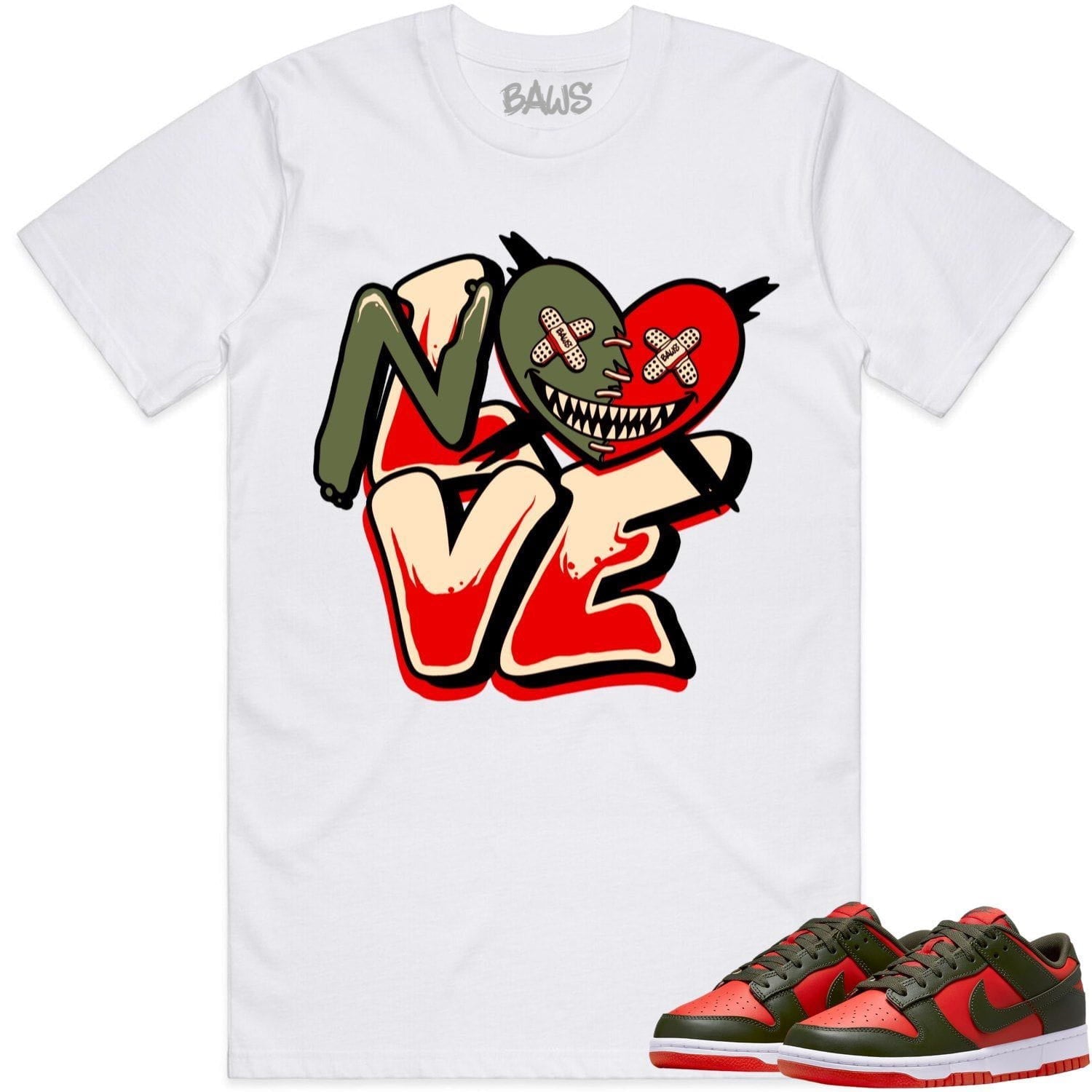 Mystic Red Dunks Shirt to Match - OLIVE NO LOVE BAWS