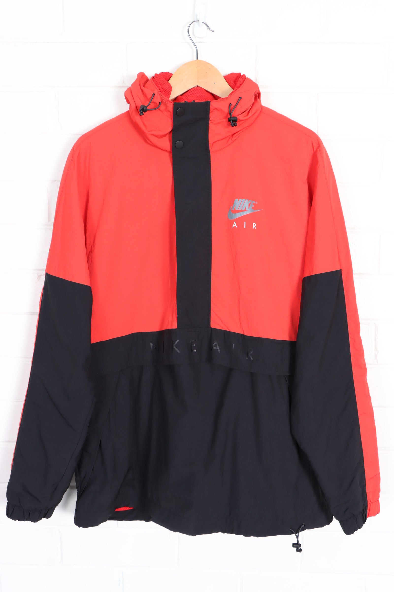 NIKE AIR Black & Red Anorak 1/4 Zip Hooded Windbreaker (L)