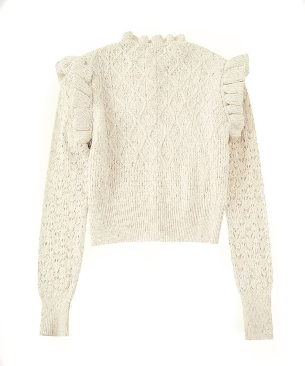 Off White Ruffled Soft Sweater