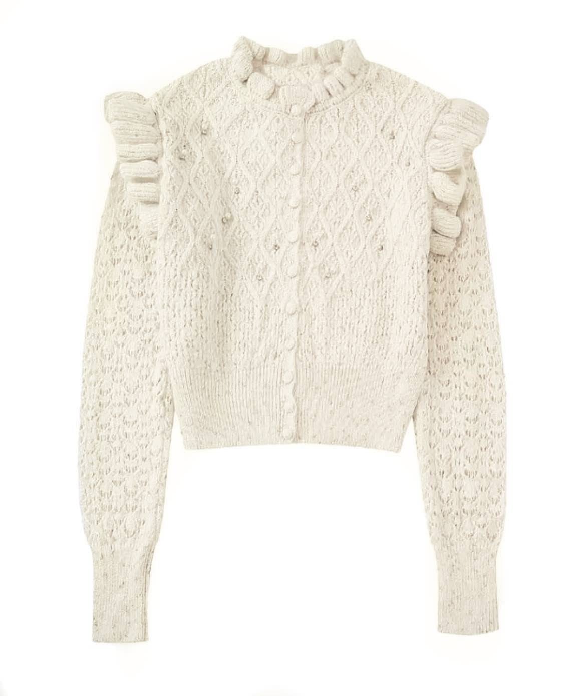 Off White Ruffled Soft Sweater