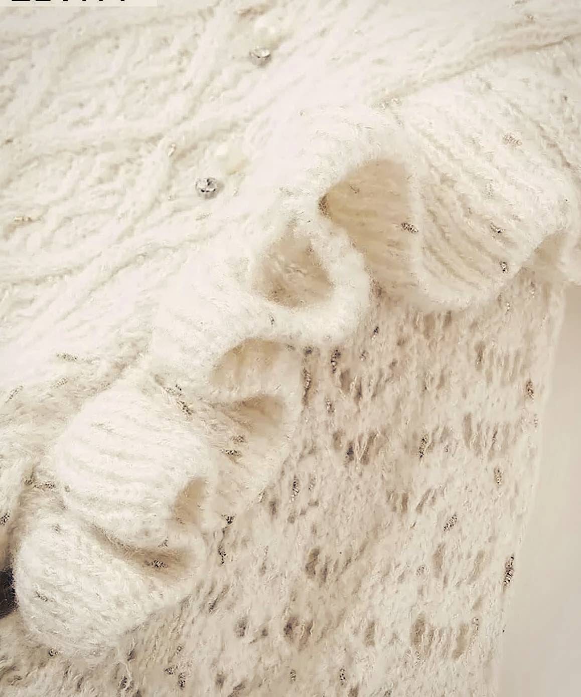 Off White Ruffled Soft Sweater