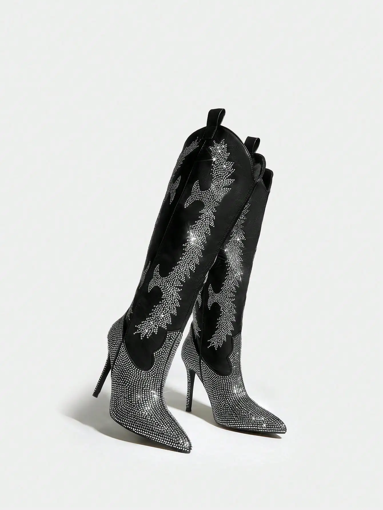 Party Stiletto Heel Pointed Toe Fashion Boots With Rhinestones