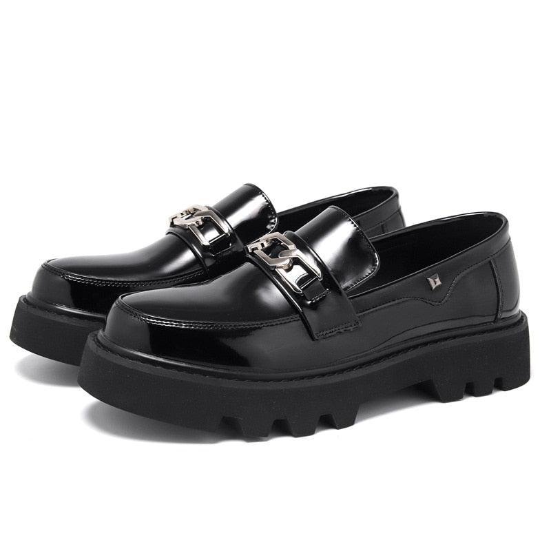 Patent Leather Platform Loafers Mens Slip On Derby Shoes