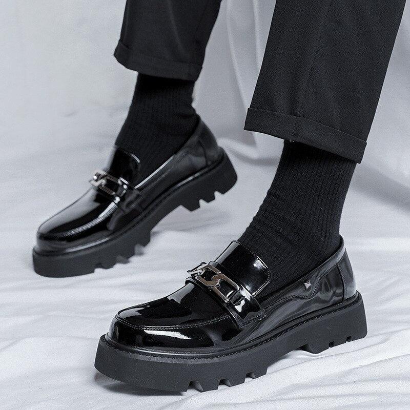 Patent Leather Platform Loafers Mens Slip On Derby Shoes