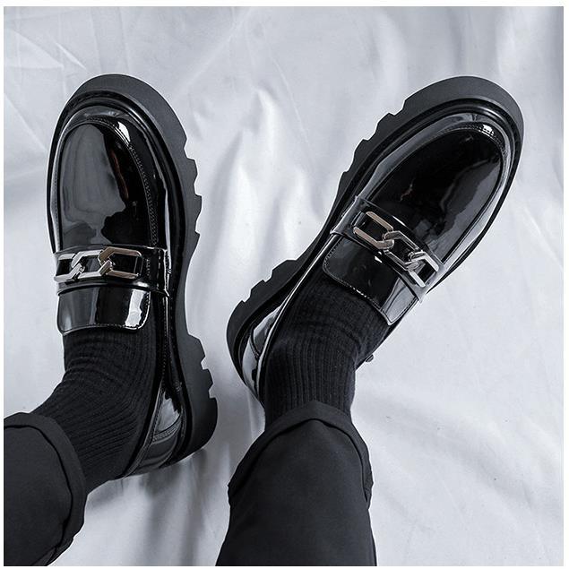 Patent Leather Platform Loafers Mens Slip On Derby Shoes