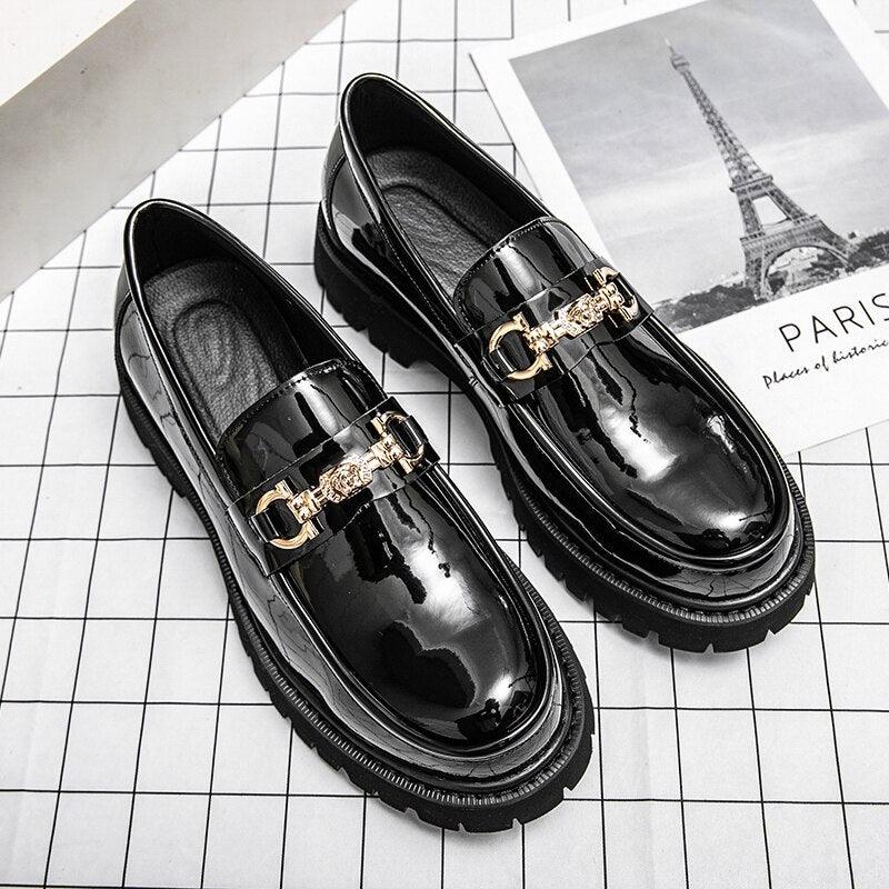 Patent Leather Platform Loafers Mens Slip On Derby Shoes