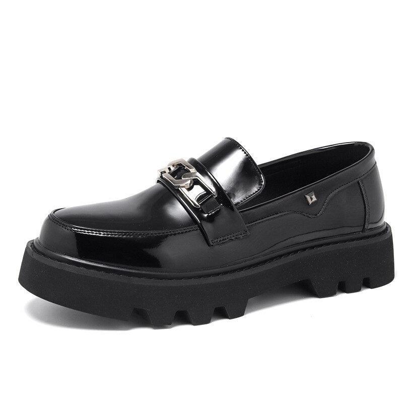 Patent Leather Platform Loafers Mens Slip On Derby Shoes