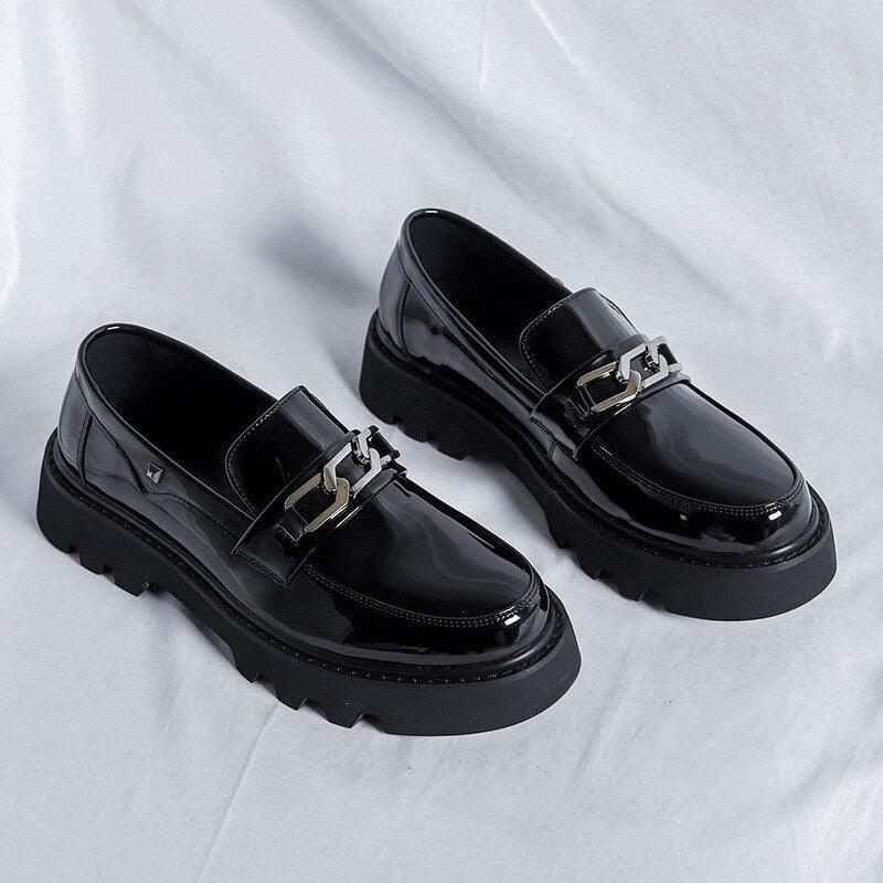 Patent Leather Platform Loafers Mens Slip On Derby Shoes