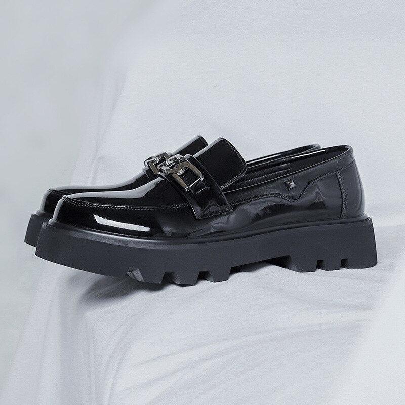 Patent Leather Platform Loafers Mens Slip On Derby Shoes