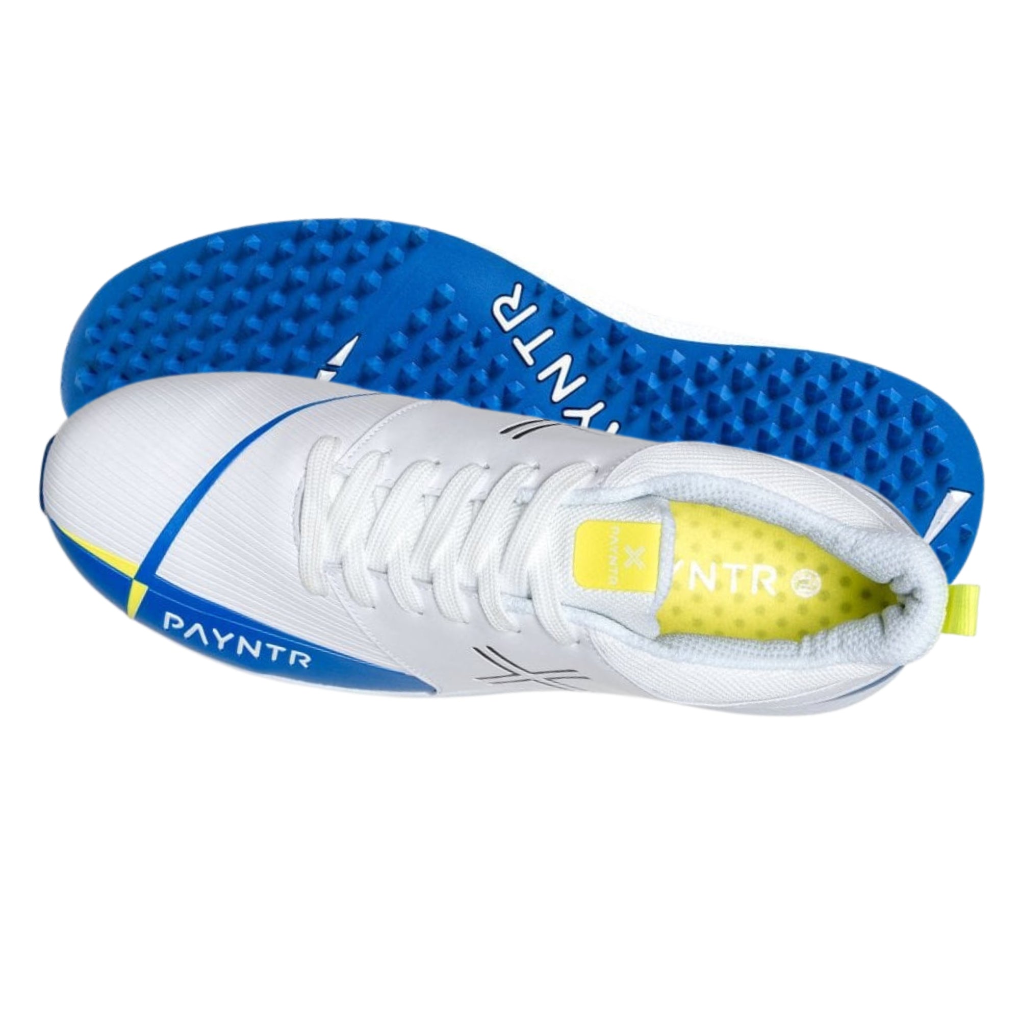 Payntr Cricket Shoes, Model V Pimple - White/Blue All Rounder Cricket Shoes