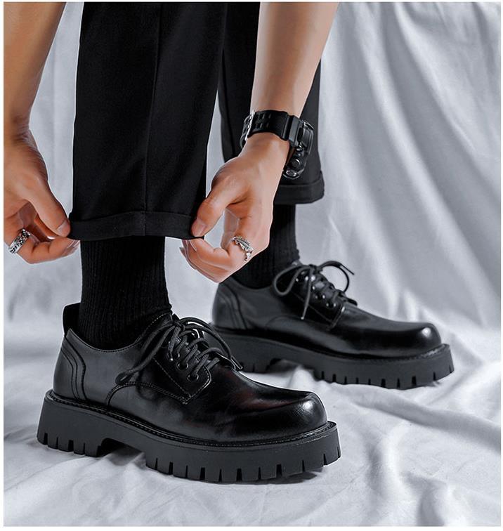 Platform Leather Casual Shoes Black White Vintage Male Lace Up Dress Shoes