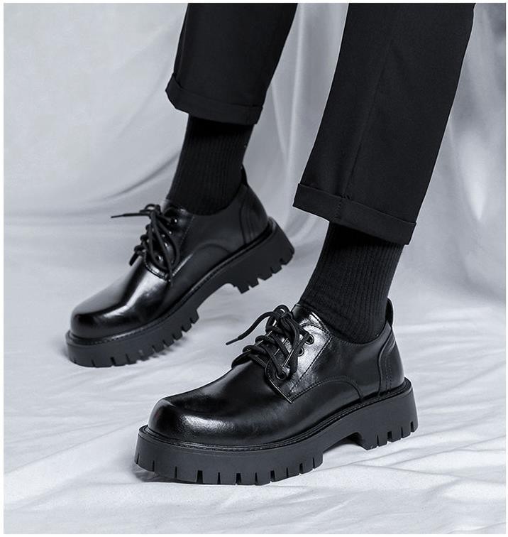 Platform Leather Casual Shoes Black White Vintage Male Lace Up Dress Shoes