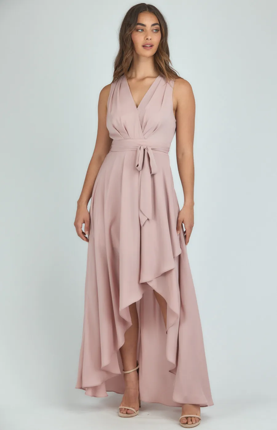 Pleated Front Detail Maxi Dress with Waterfall Hem (SDR1094A) 