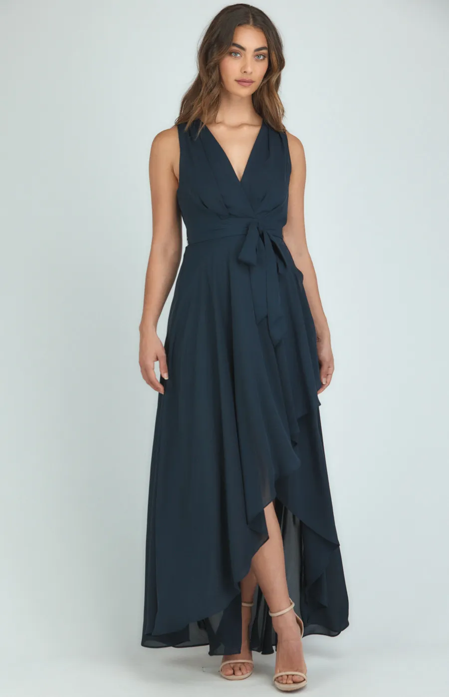 Pleated Front Detail Maxi Dress with Waterfall Hem (SDR1094A) 