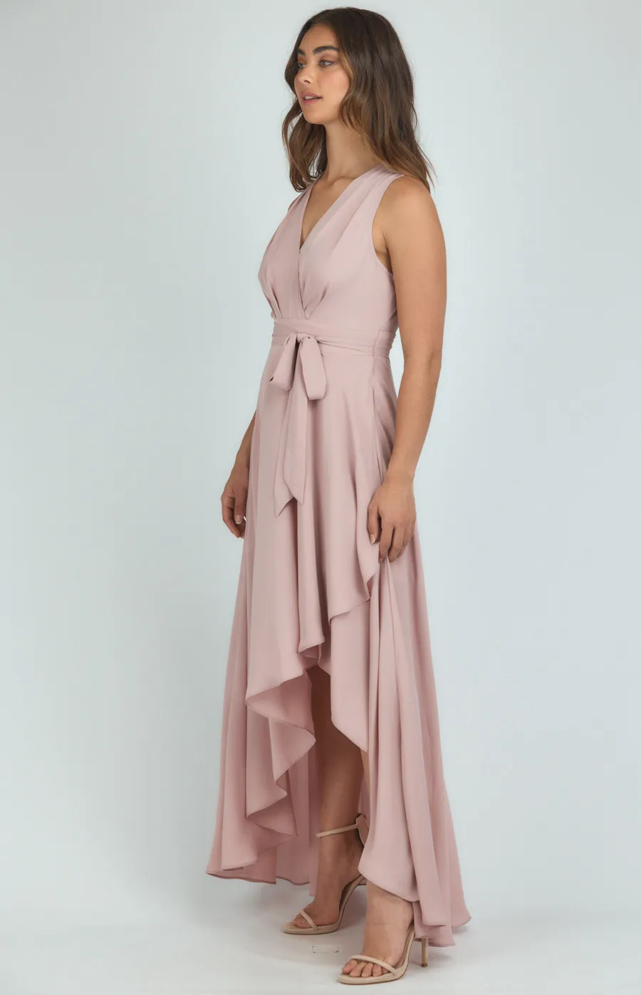 Pleated Front Detail Maxi Dress with Waterfall Hem (SDR1094A) 