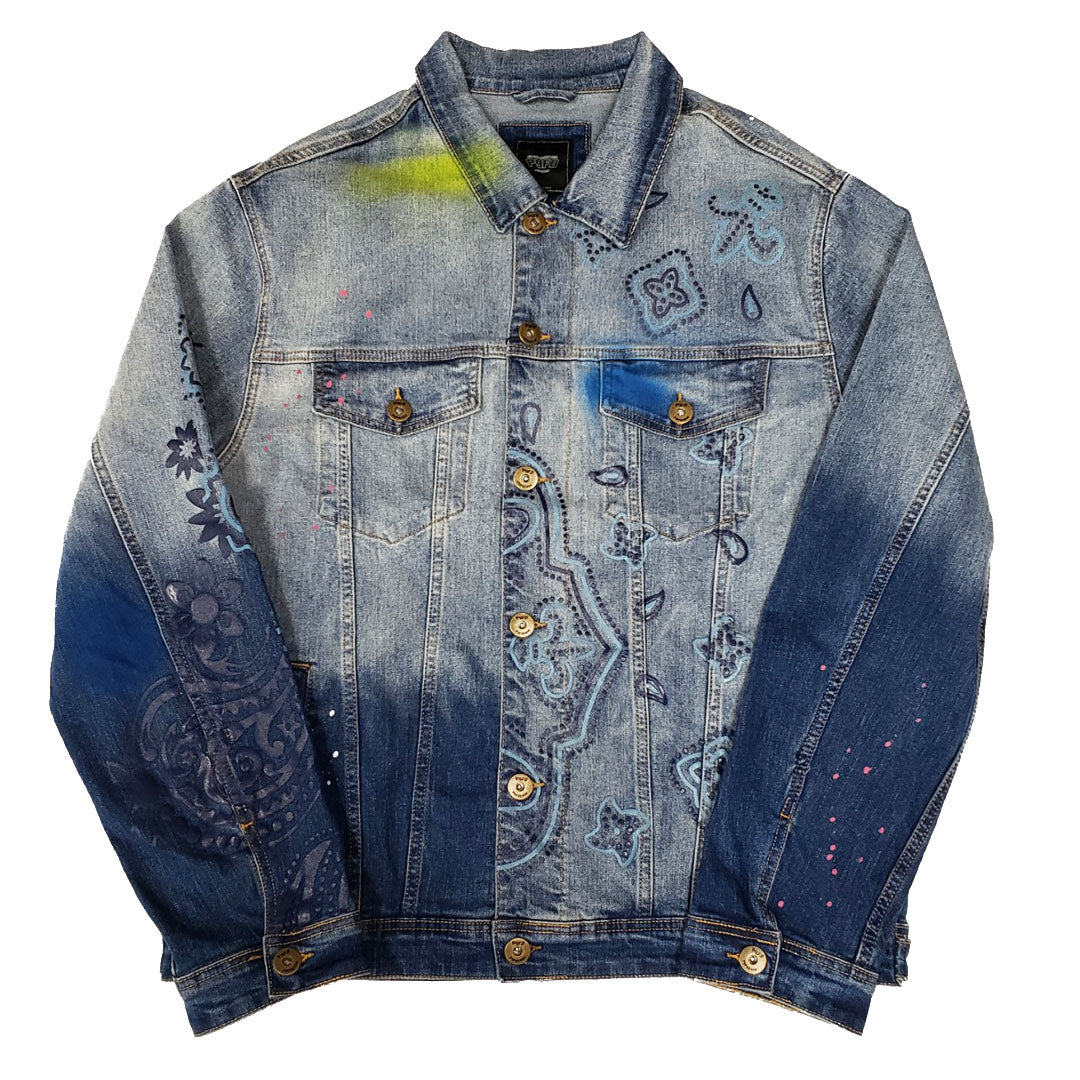 PYFDENIM Bandana Print Denim Jacket