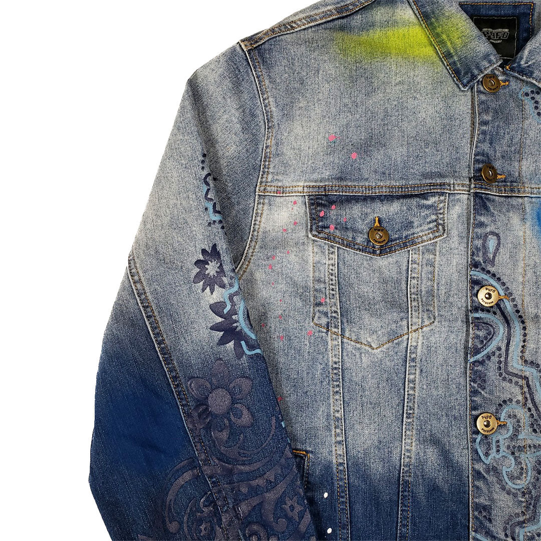 PYFDENIM Bandana Print Denim Jacket