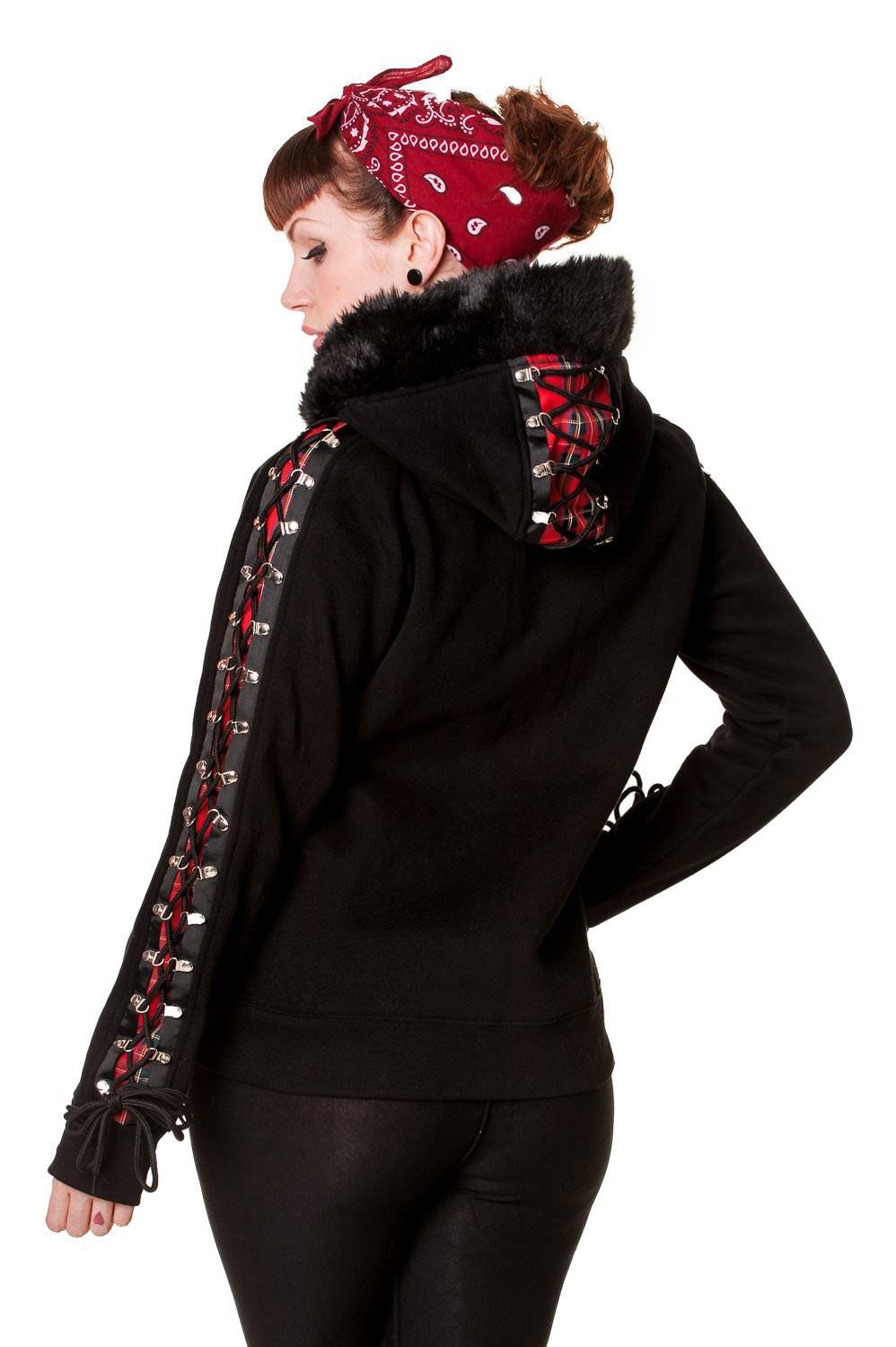 Red Tartan Corset Black Hoodie