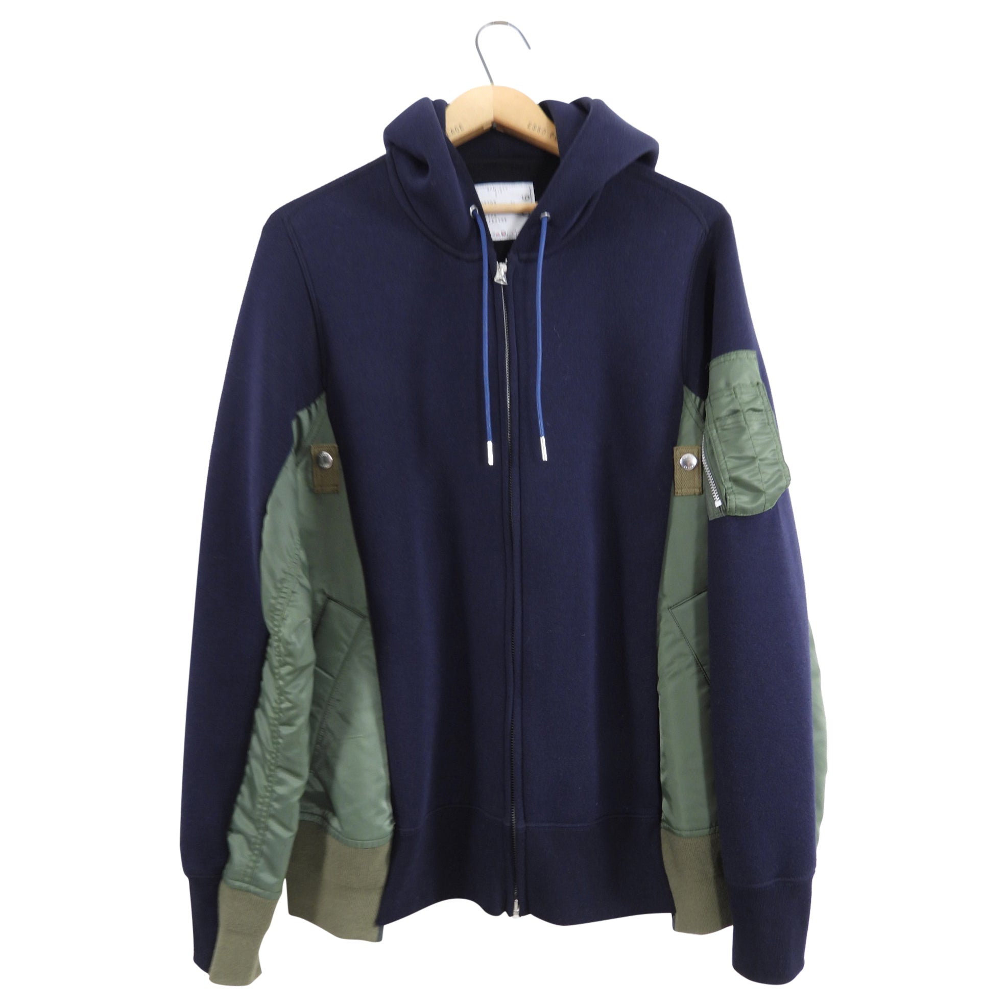 Sacai Navy and Army Green Combo Bomber / Hoodie Jacket - S / M