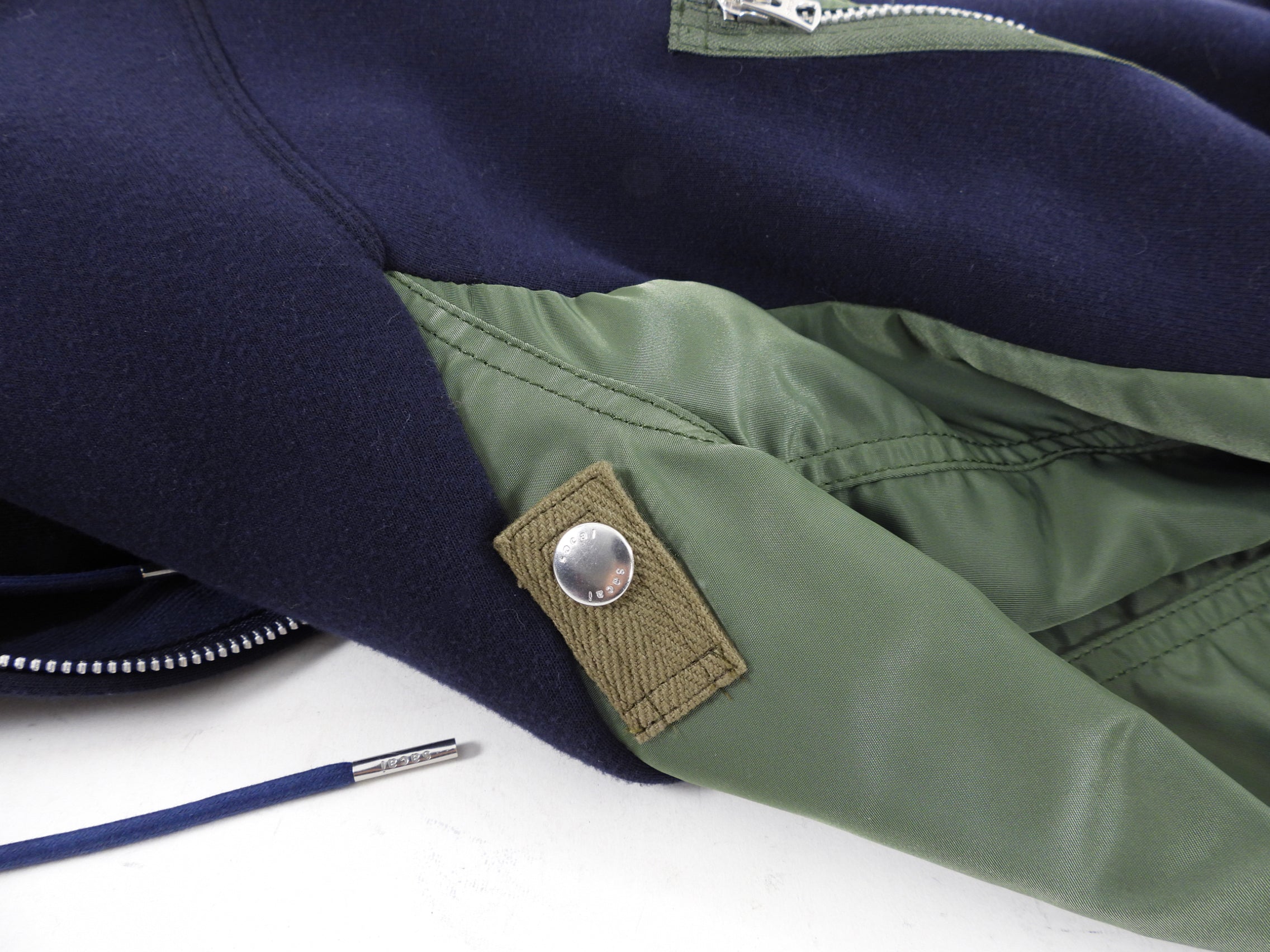 Sacai Navy and Army Green Combo Bomber / Hoodie Jacket - S / M