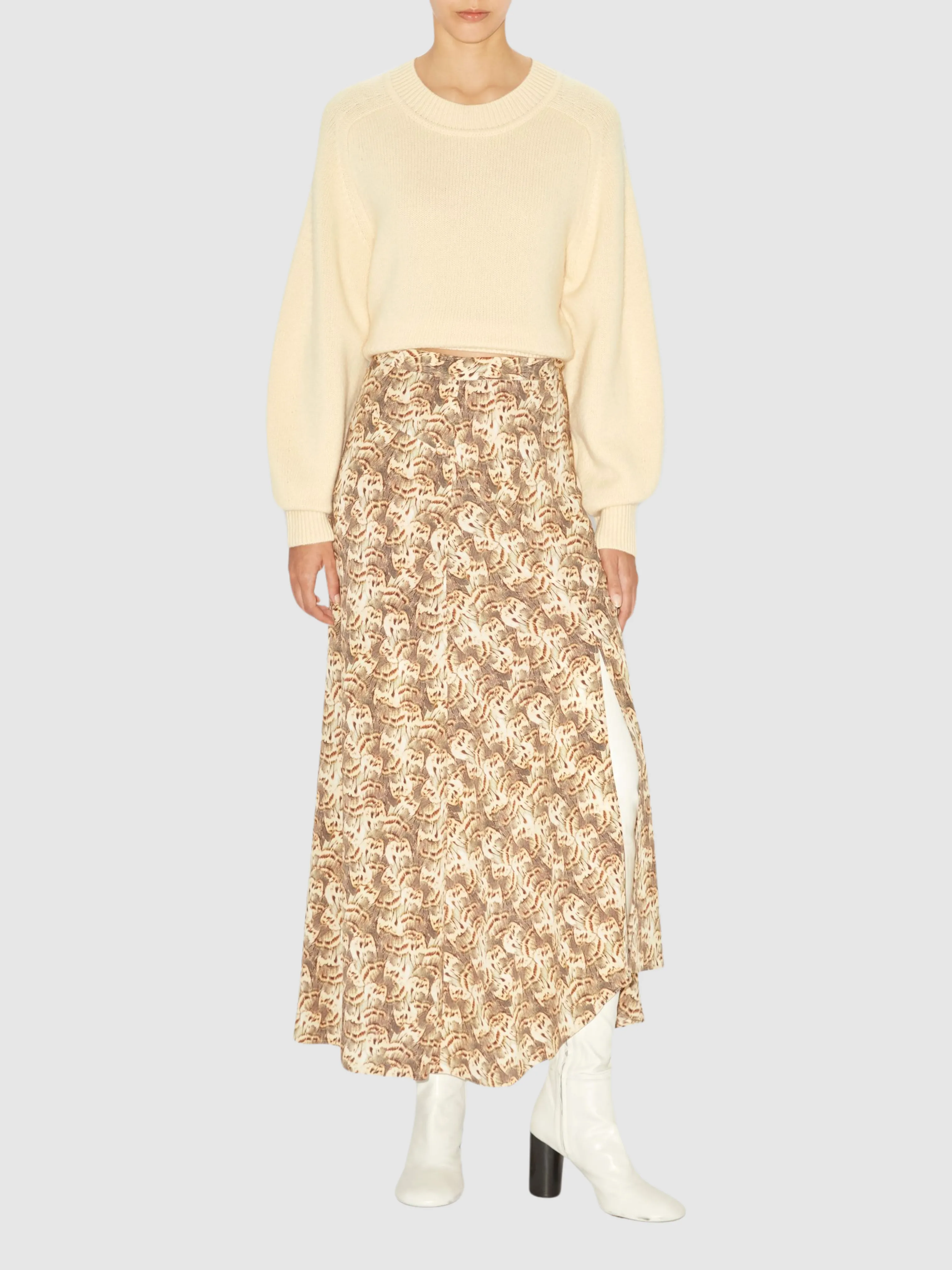 Sakura Butterfly Stretch Silk Midi Skirt