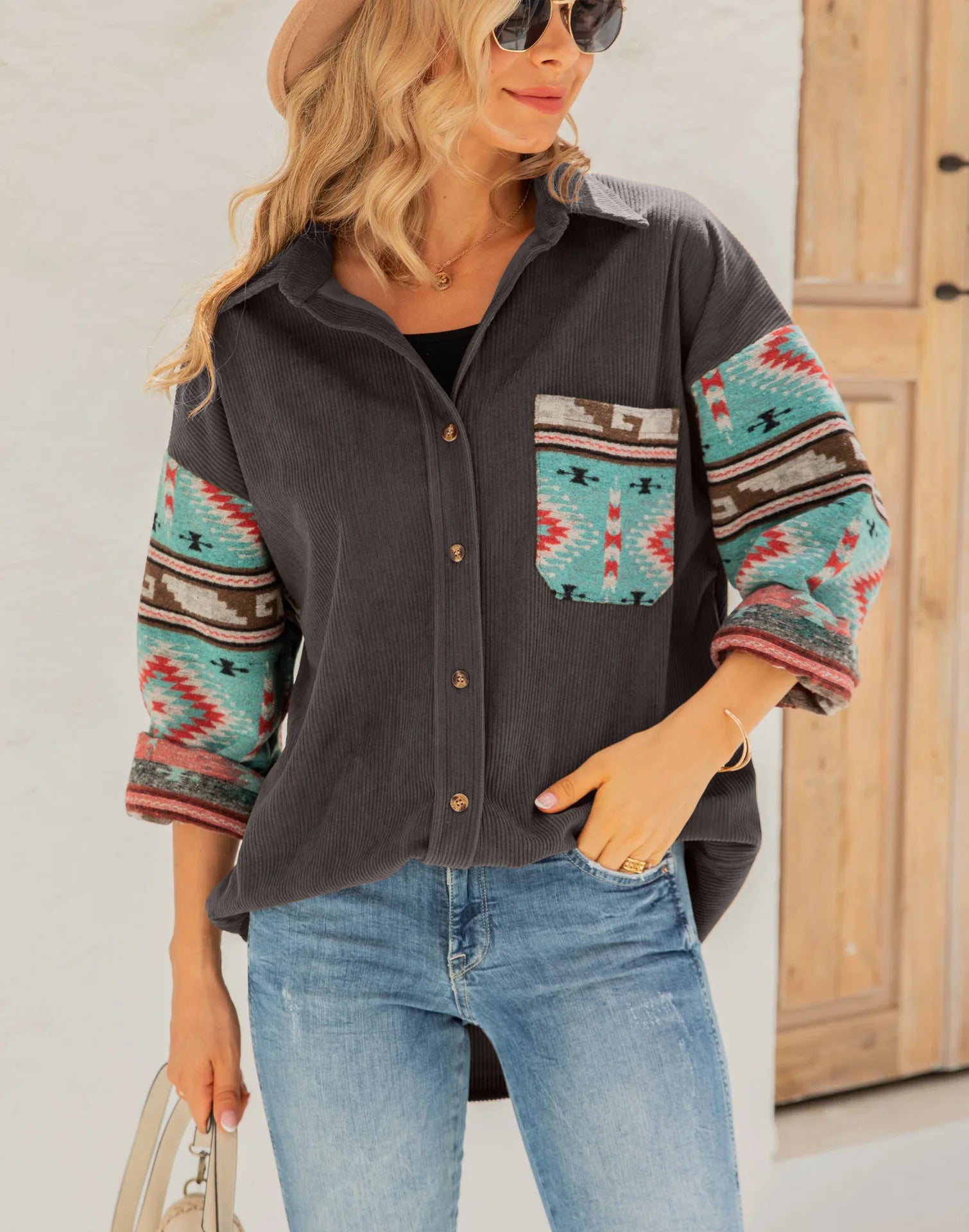 Southwestern Style Printed Jacket Coat Women 2023 Autumn Winter New Printed Long Sleeve Shirt Ladies Elegant Causal Loose Jacket