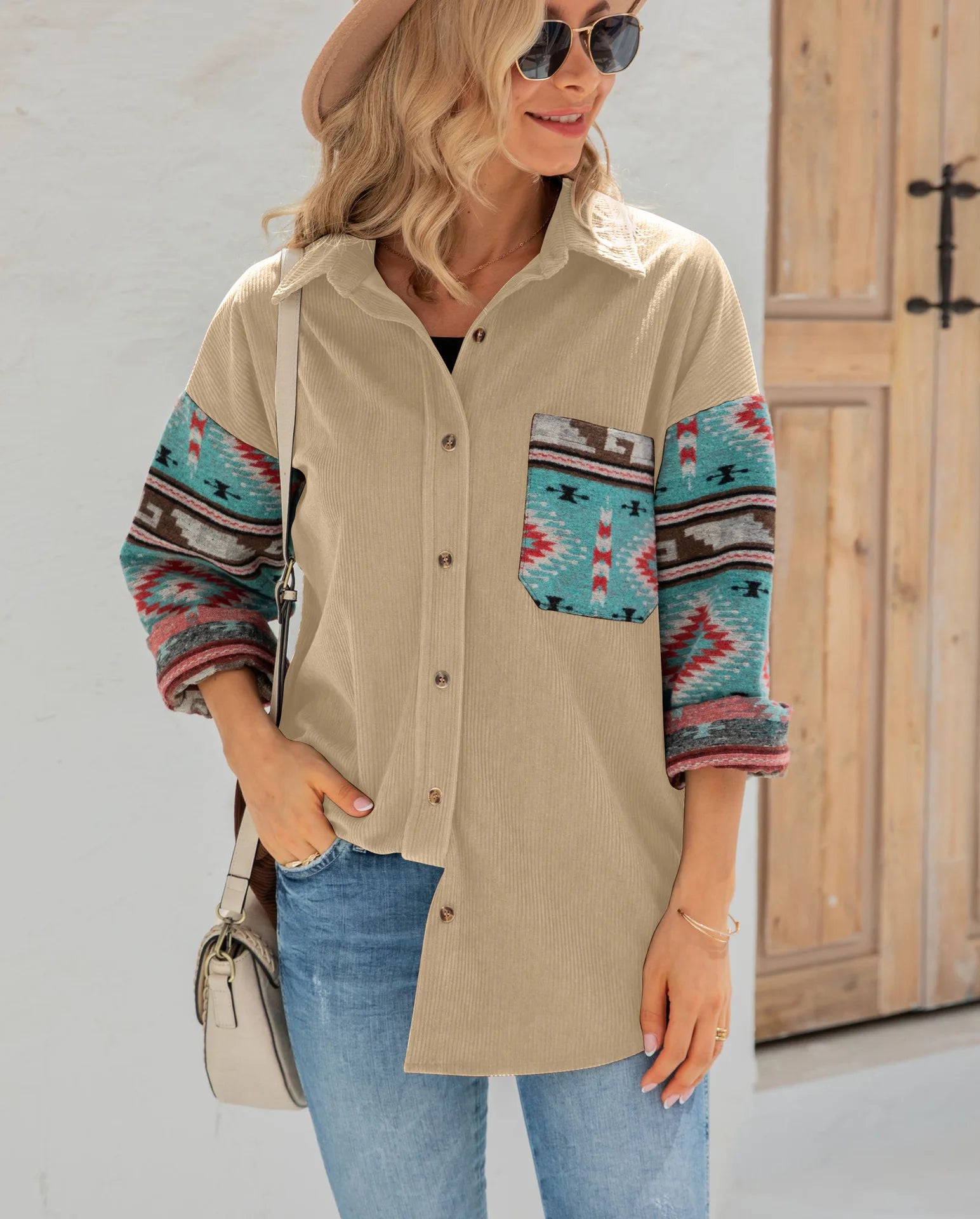 Southwestern Style Printed Jacket Coat Women 2023 Autumn Winter New Printed Long Sleeve Shirt Ladies Elegant Causal Loose Jacket