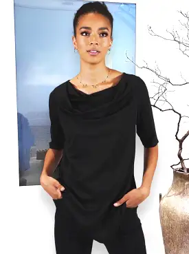 Stretch Mid-Weight Knit Draped Neck Tunic - The Wall