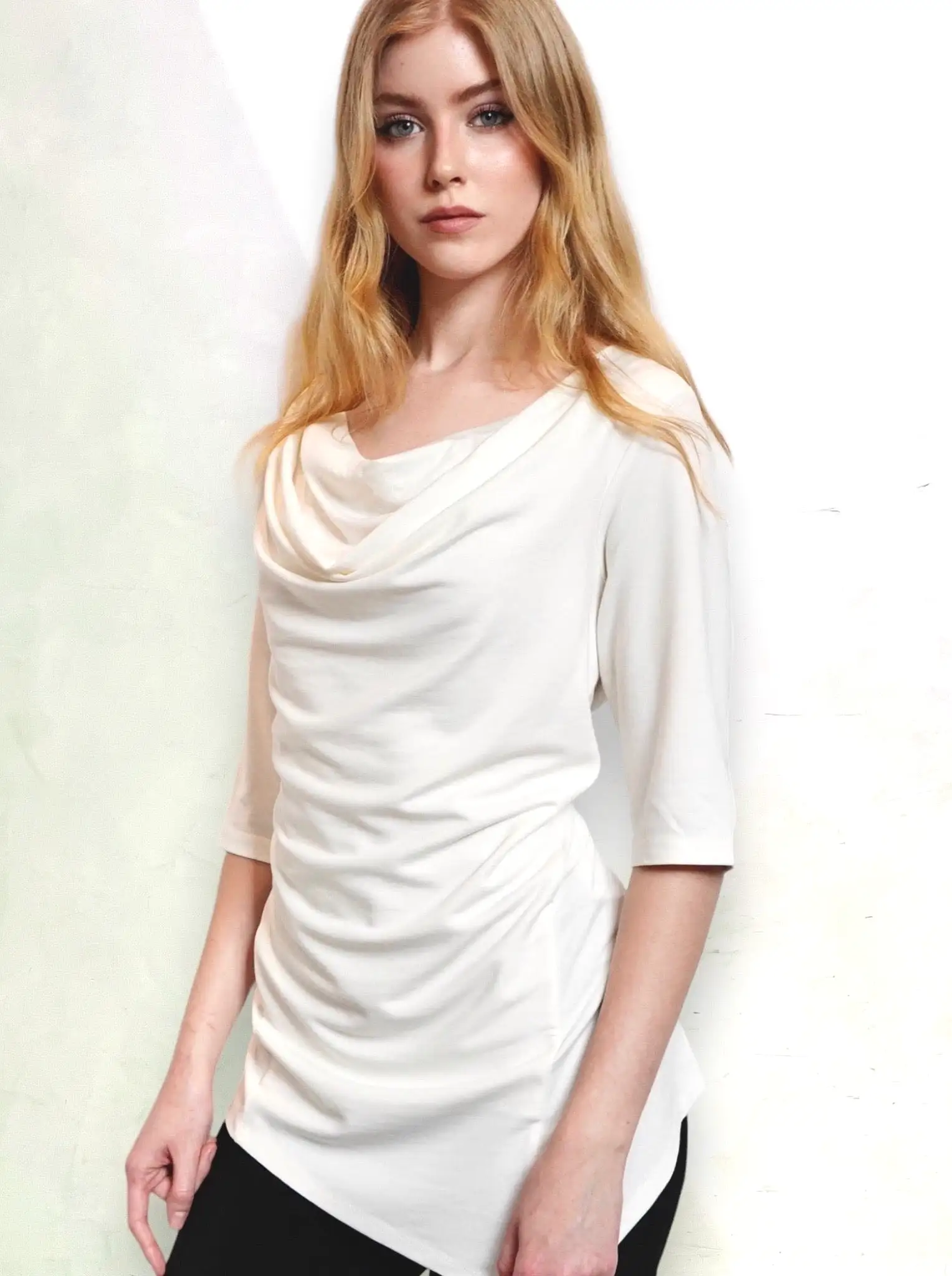 Stretch Mid-Weight Knit Draped Neck Tunic - The Wall