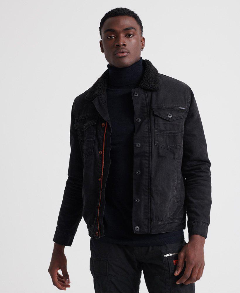 Superdry Hacienda Sherpa Denim Jacket in Worn Black