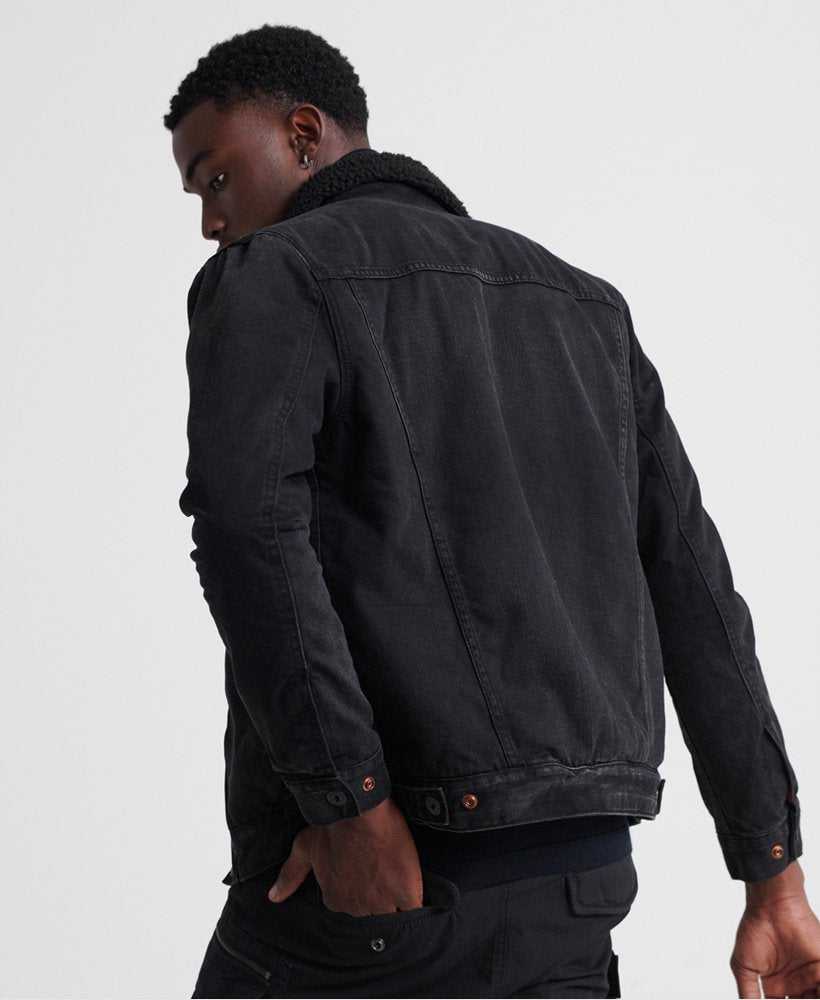 Superdry Hacienda Sherpa Denim Jacket in Worn Black