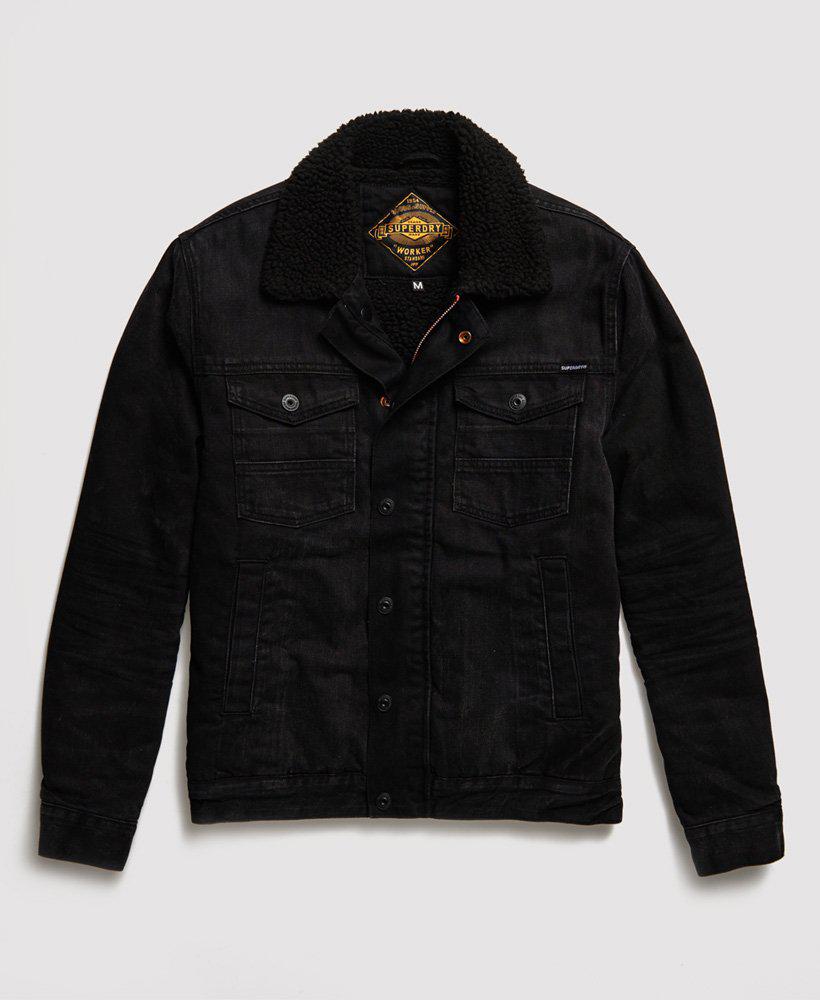 Superdry Hacienda Sherpa Denim Jacket in Worn Black