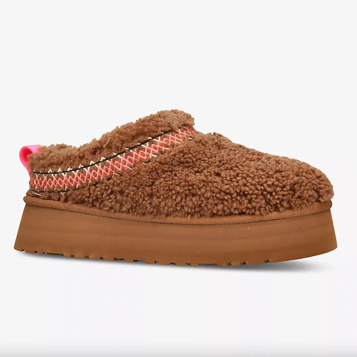 TAZZ BRAIDED SHEEPSKIN PLATFORM SLIPPERS - BROWN