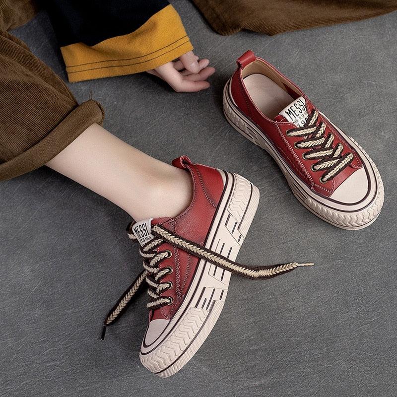 TX338 Women's Comfortable Flat Leather Sneakers: Casual Shoes