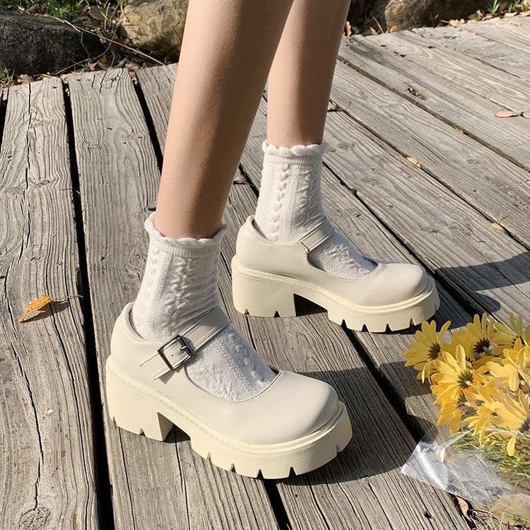 Uniform Shoes PU Leather Heart Ankle Shoes