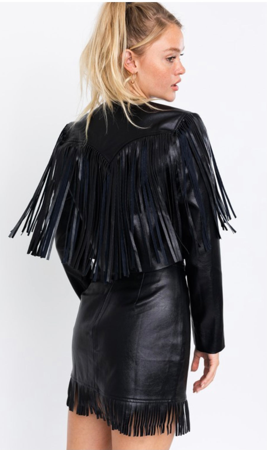 Vegan Leather Fringed Western Cropped Jacket