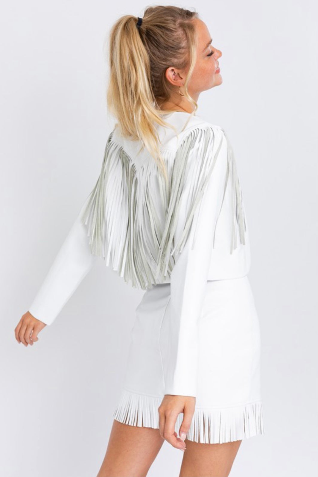 Vegan Leather Fringed Western Cropped Jacket