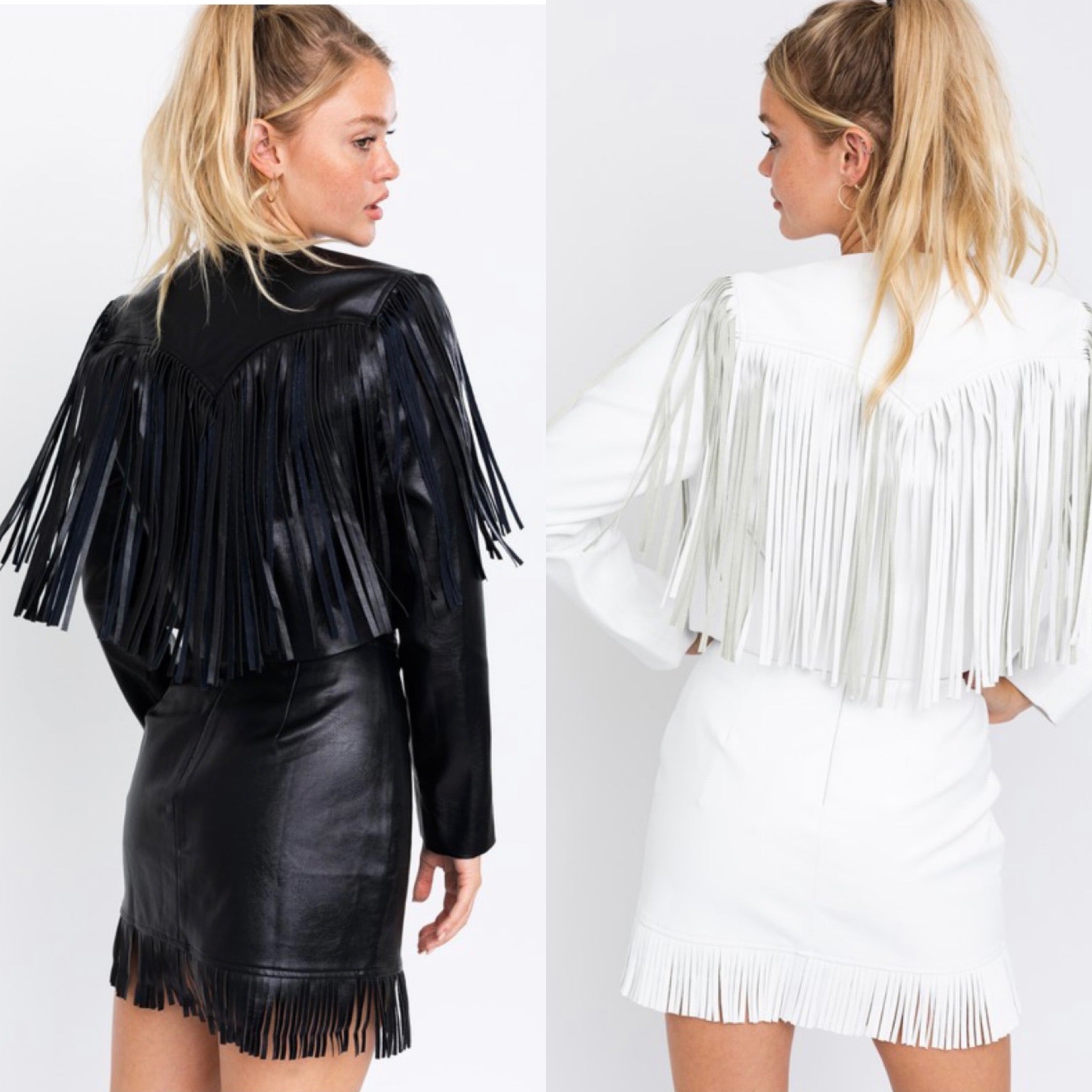 Vegan Leather Fringed Western Cropped Jacket