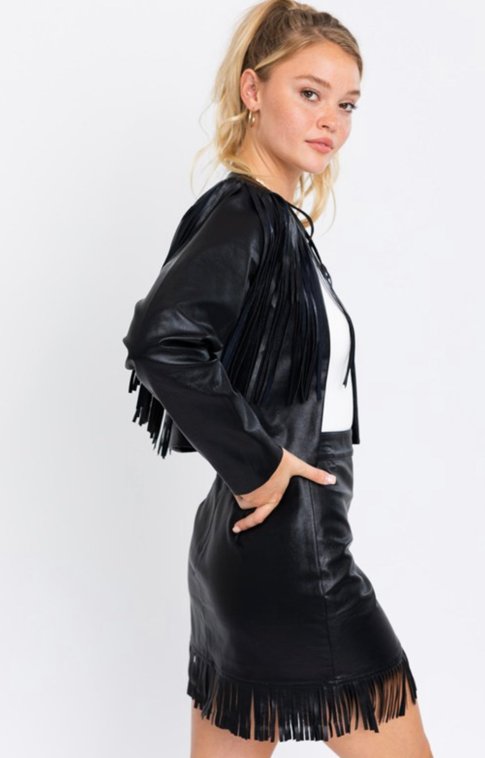 Vegan Leather Fringed Western Cropped Jacket