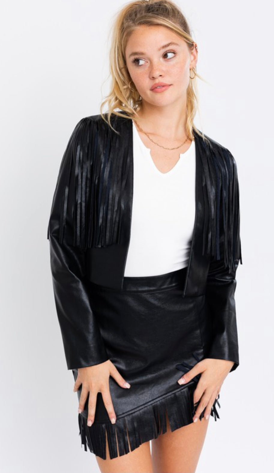 Vegan Leather Fringed Western Cropped Jacket