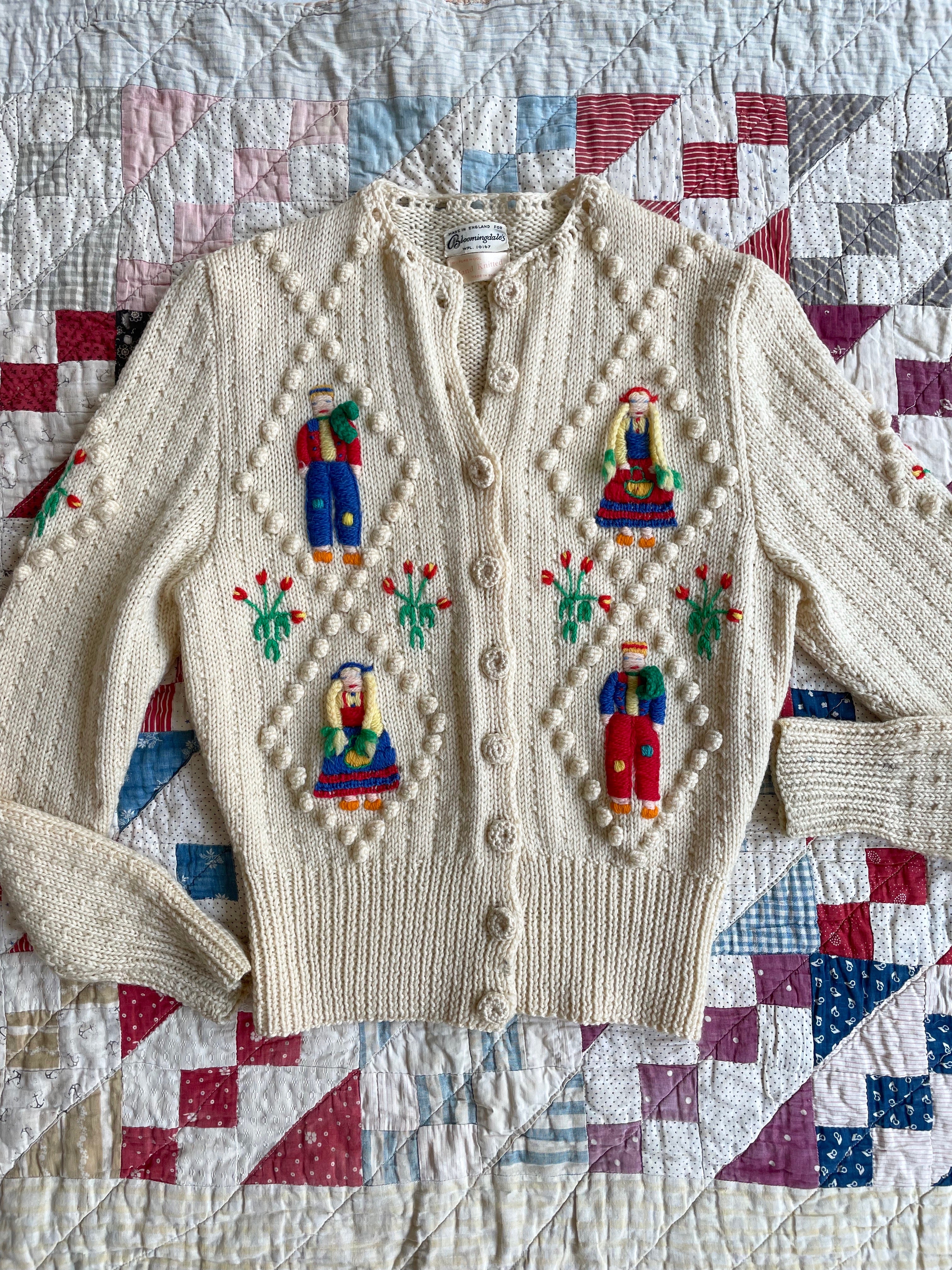 Vintage 1950s Crewel Folk Cardigan